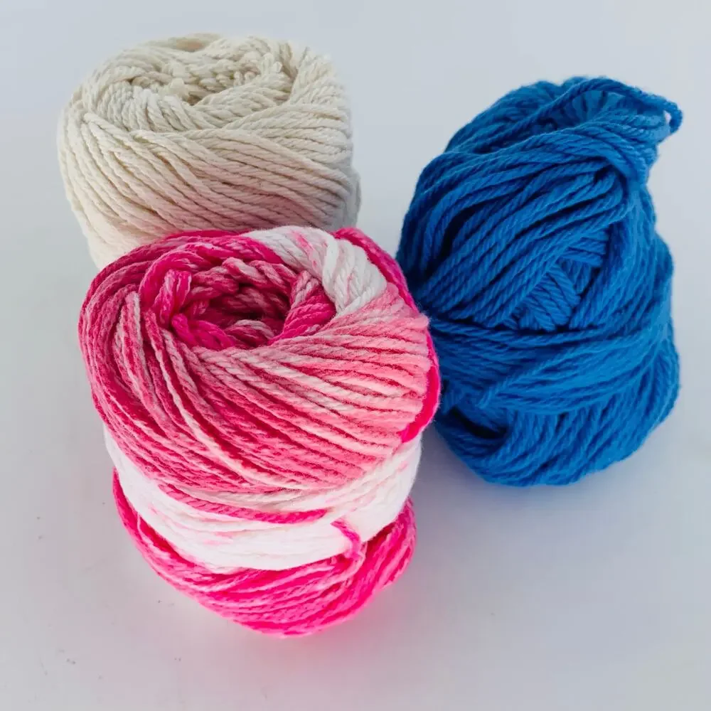 Cotton Yarn For Crochet Lot Of 3 Skeins Blue Natural Pink Variegated Crafts